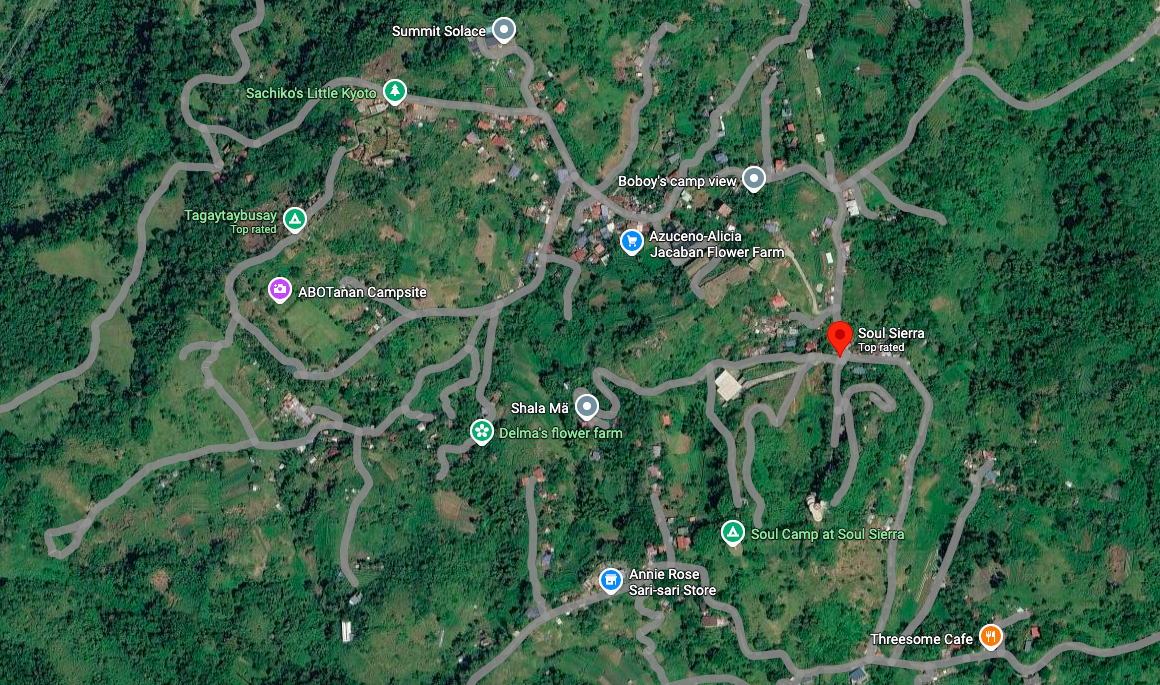 Satellite map showing Soul Sierra and surrounding Busay ridge landmarks